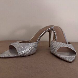 INC International Concepts Silver Rhinestone Stiletto Mule Heels Size 9.5